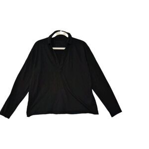 Frank And Eileen Women's Black Cotton Raw Hem Patrick Popover Henley Top Small